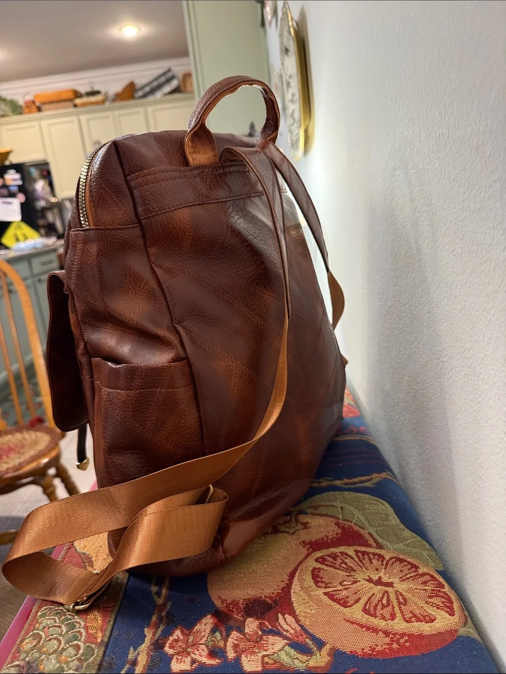 Brown Leather Men's Backpack with Front Pockets